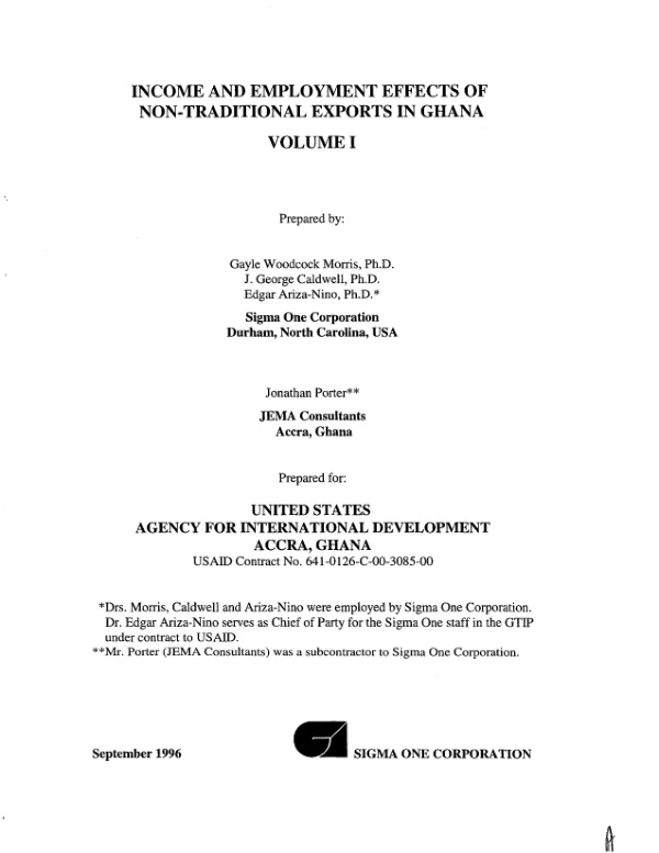 Income and employment effects of non-traditional exports in Ghana, volume I