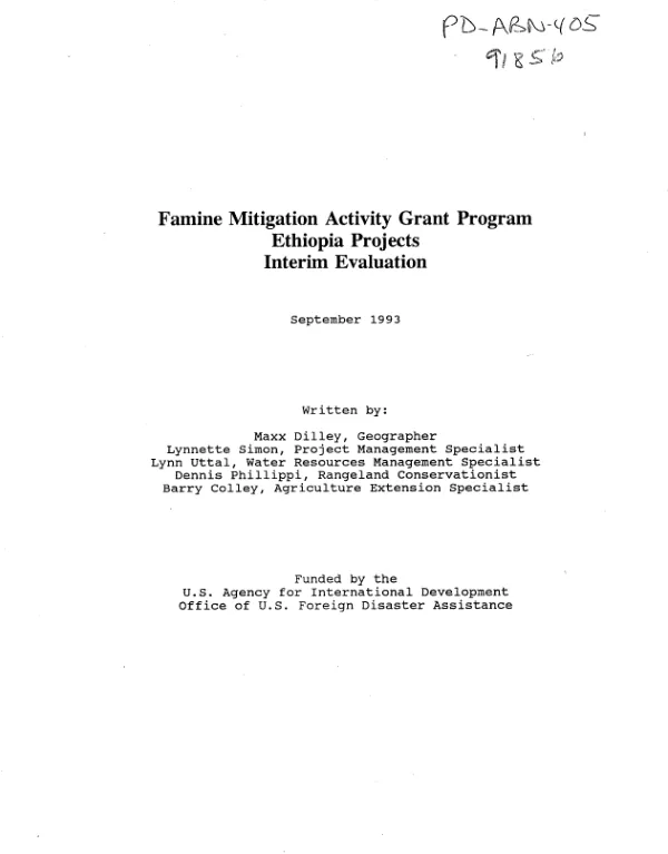 Famine mitigation activity grant program : Ethiopia projects -- interim evaluation