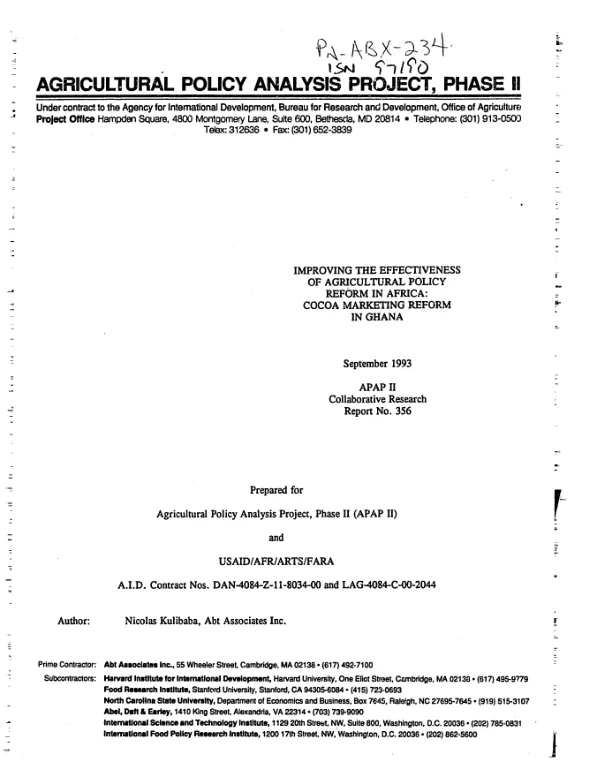 Improving the effectiveness of agricultural policy reform in Africa : cocoa marketing reform in Ghana