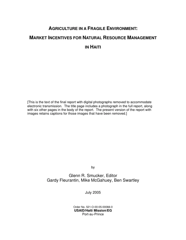 Agriculture in a fragile environment : market incentives for natural resource management in Haiti