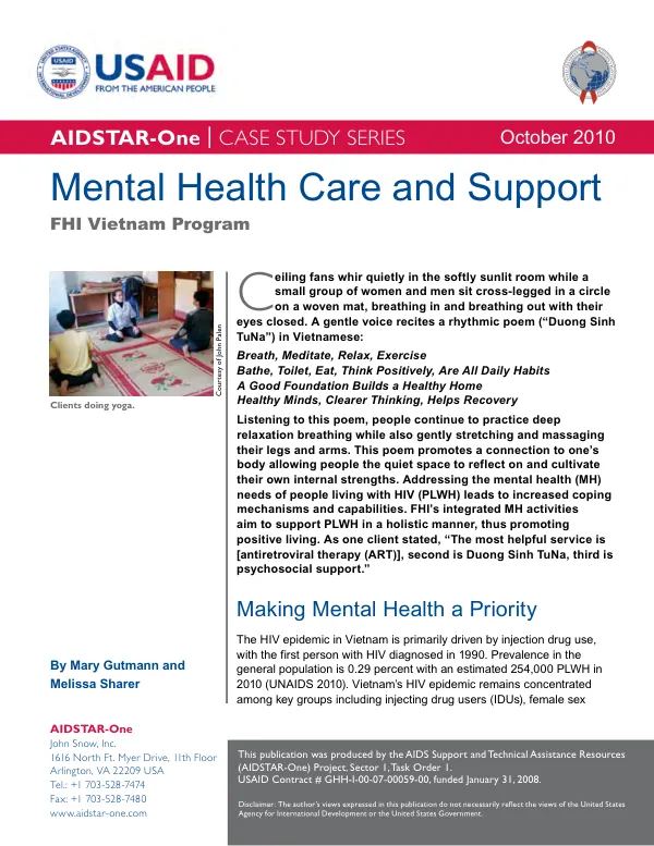 Mental health care and support : FHI Vietnam program