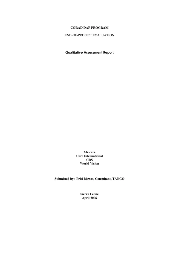 Consortium for rehabilitation and development (CORAD), development relief program (DRP) : end of project evaluation -- qualitative assessment report
