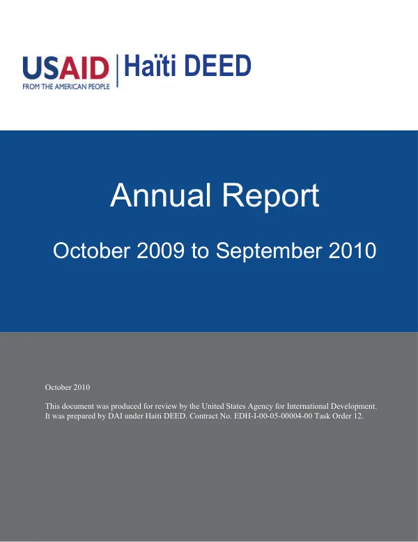 Haiti DEED annual report, October 2009 to September 2010