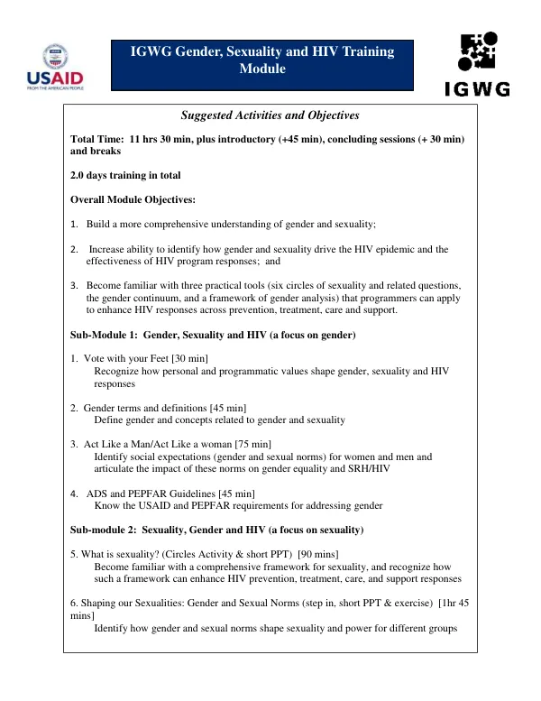 IGWG gender, sexuality and HIV training module