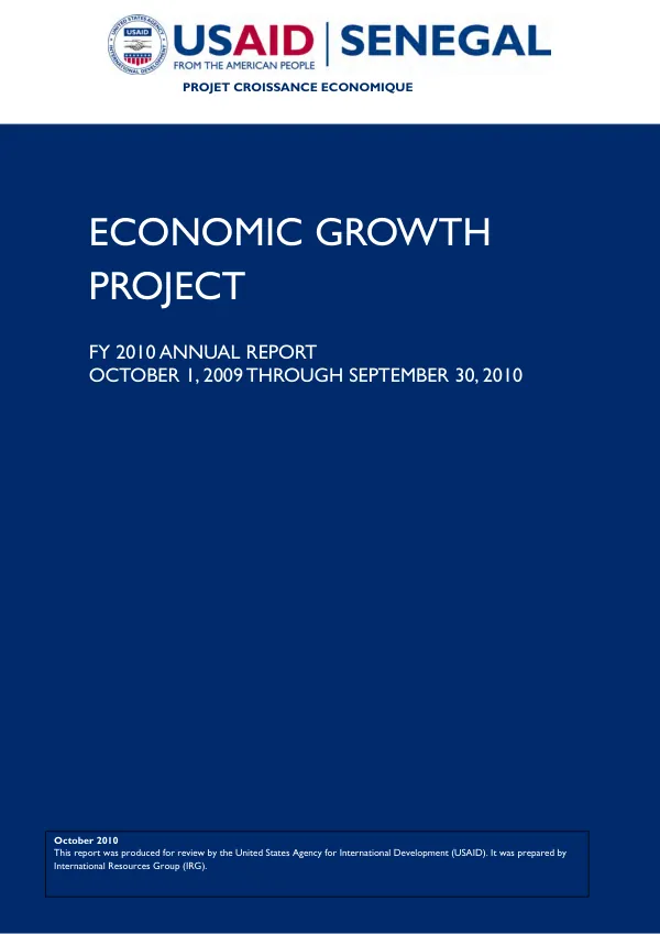 Economic growth project : FY 2010 annual report, October 1, 2009 through September 30, 2010 : contract no. 685-I-00-06-00005-00 , task orders 1, 4, & 5