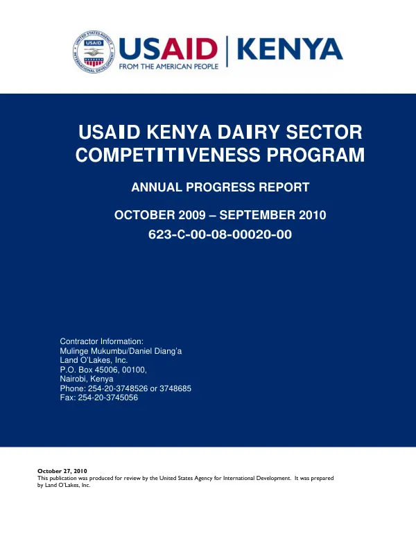 USAID Kenya dairy sector competitiveness program : annual progress report, October 2009-September 2010