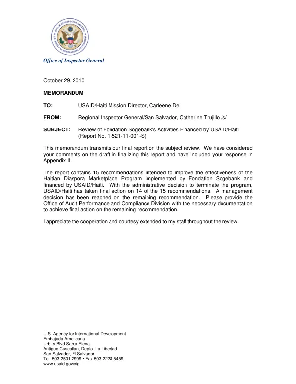 Review of Fondation Sogebank"s activities financed by USAID/Haiti