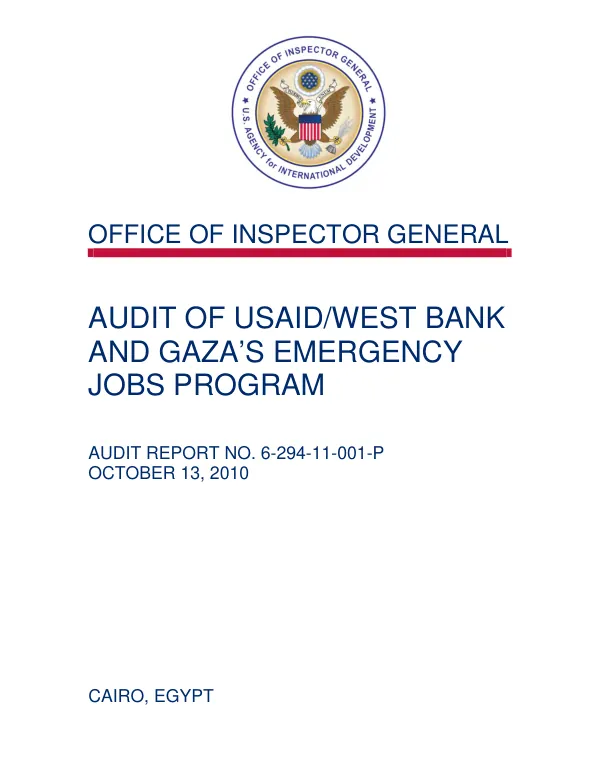 Audit of USAID/West Bank and Gaza"s emergency jobs program