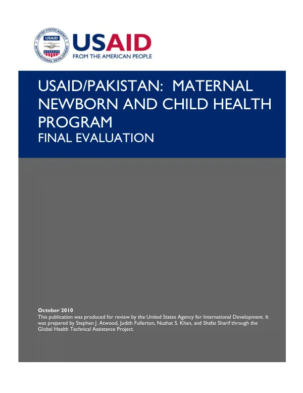 USAID/Pakistan : maternal newborn and child health program : final evaluation