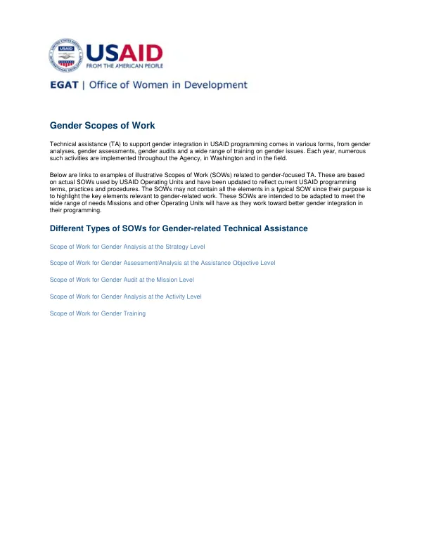 Gender scopes of work