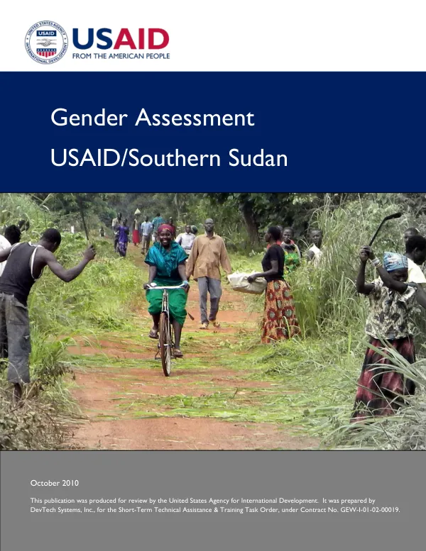 Gender assessment : USAID/Southern Sudan, August 23 - September 13, 2010