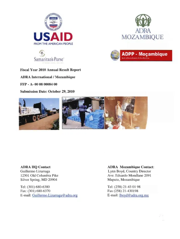 Fiscal year 2010 annual result report : ADRA International/Mozambique, FFP-A-00-08-00084-00