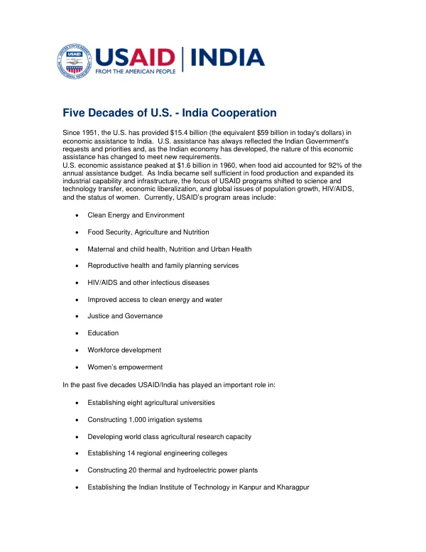 Five decades of U.S.-India cooperation