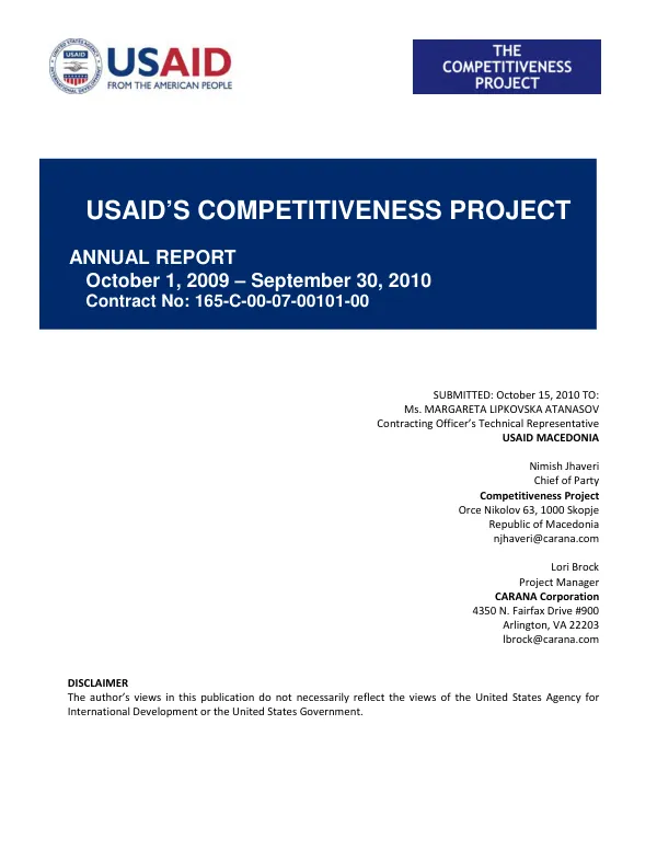 USAID"s Competitiveness project : annual report, October 1, 2009-September 30, 2010
