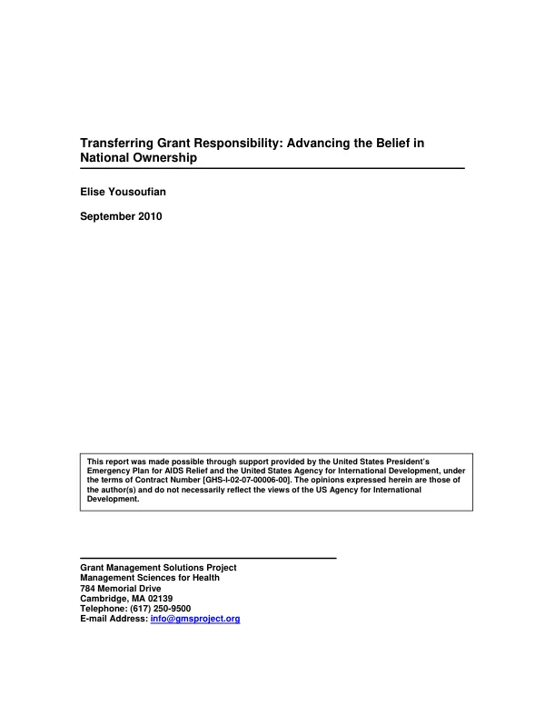 Transferring grant responsibility : advancing the belief in national ownership