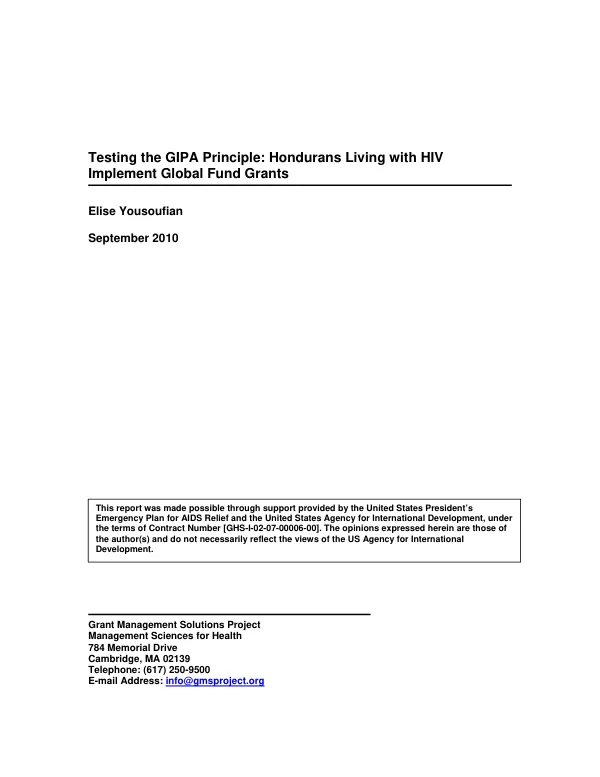 Testing the GIPA principle : Hondurans living with HIV implement Global Fund Grants