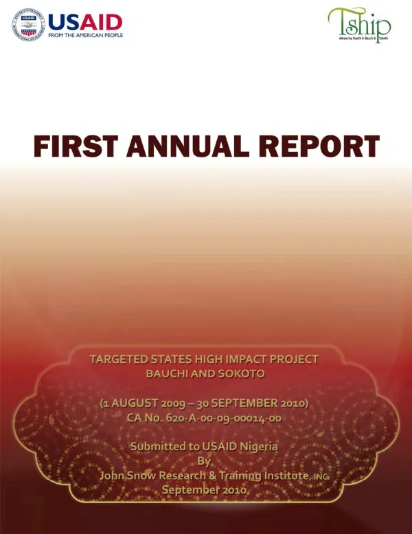 First annual report : targeted states high impact project (TSHIP) : Bauchi and Sokoto -- (1 August 2009-30 September 2010)