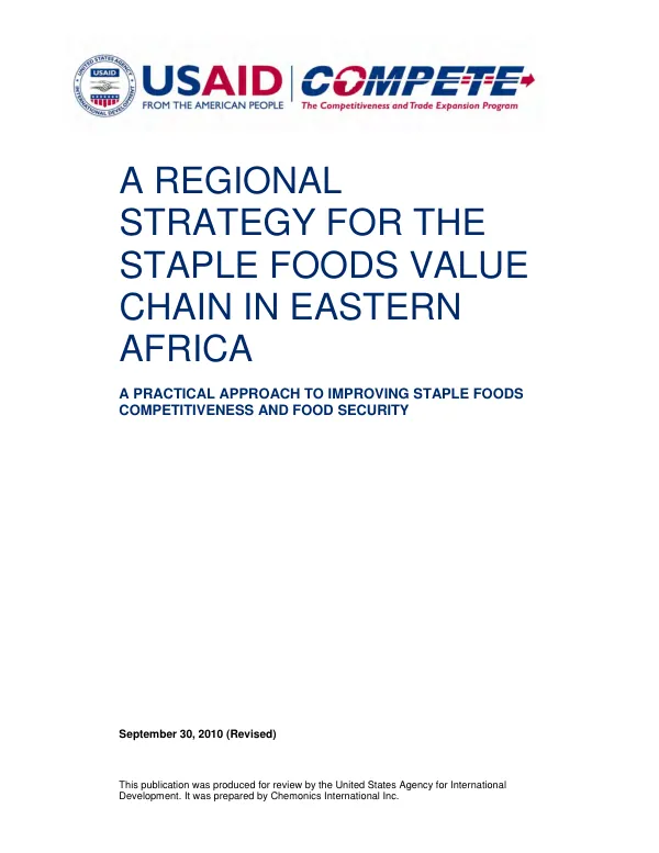 A regional strategy for the staple foods value chain in Eastern Africa : a practical approach to improving staple foods competitiveness and food security