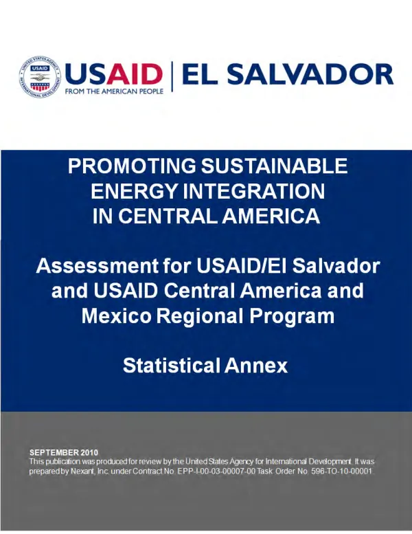 Promoting sustainable energy integration in Central America : assessment for USAID/El Salvador and Central America and Mexico regional program : statistical annex