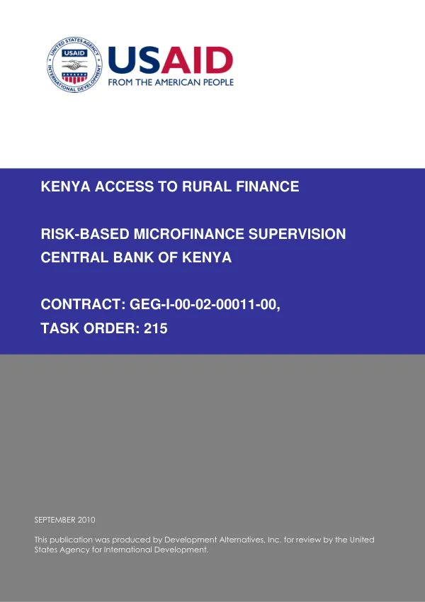 Risk-based microfinance supervision Central Bank of Kenya