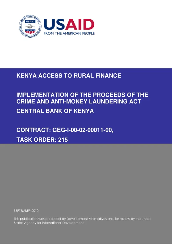 Implementation of the proceeds of the crime and anti-money laundering act : Central Bank of Kenya