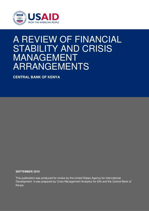 A review of financial stability and crisis management arrangements : Central Bank of Kenya