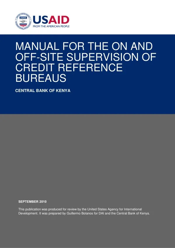 Manual for the on and off-site supervision of credit reference bureau : Central Bank of Kenya