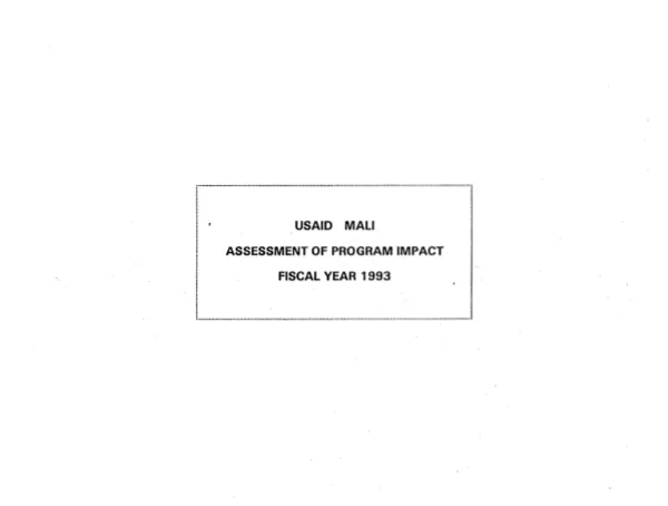 USAID Mali assessment of program impact fiscal year 1993