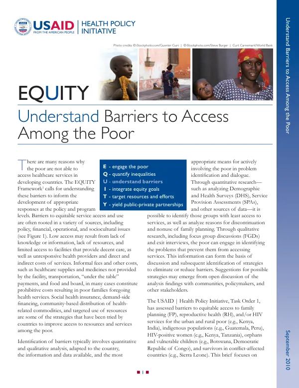 EQUITY : understand barriers to access among the poor