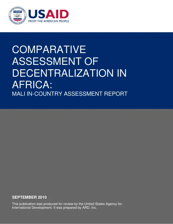Comparative assessment of decentralization in Africa : Mali in-country assessment report