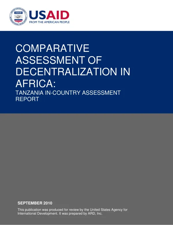 Comparative assessment of decentralization in Africa : Tanzania in-country assessment report