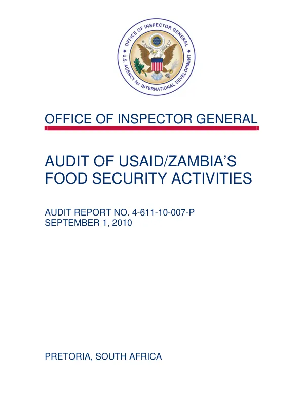Audit of USAID/Zambia"s food security activities