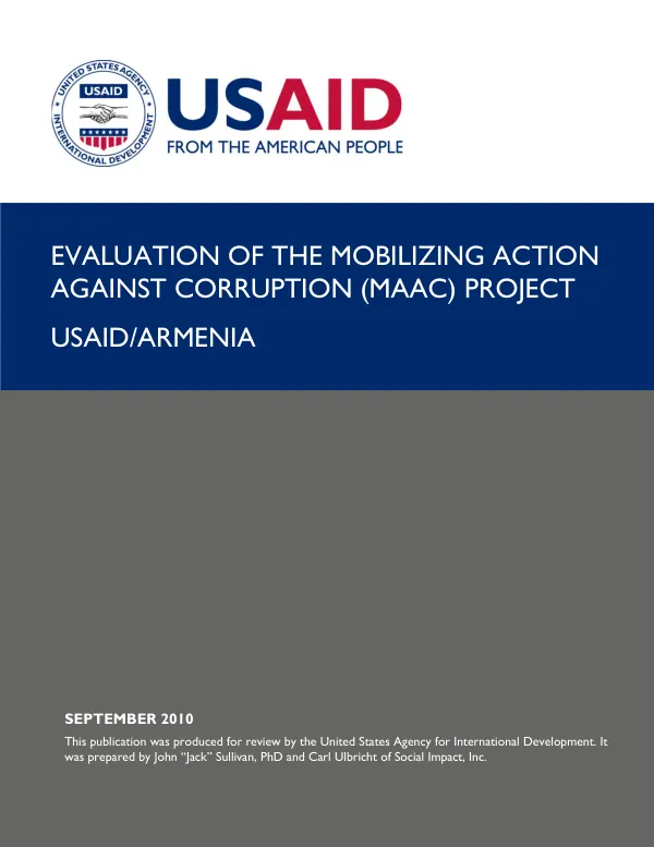 Evaluation of the mobilizing action against corruption (MAAC) project, USAID/Armenia
