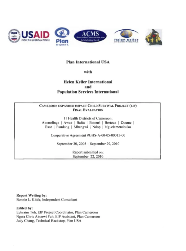 Cameroon expanded impact child survival project (EIP) final evaluation, September 30, 2005-September 29, 2010