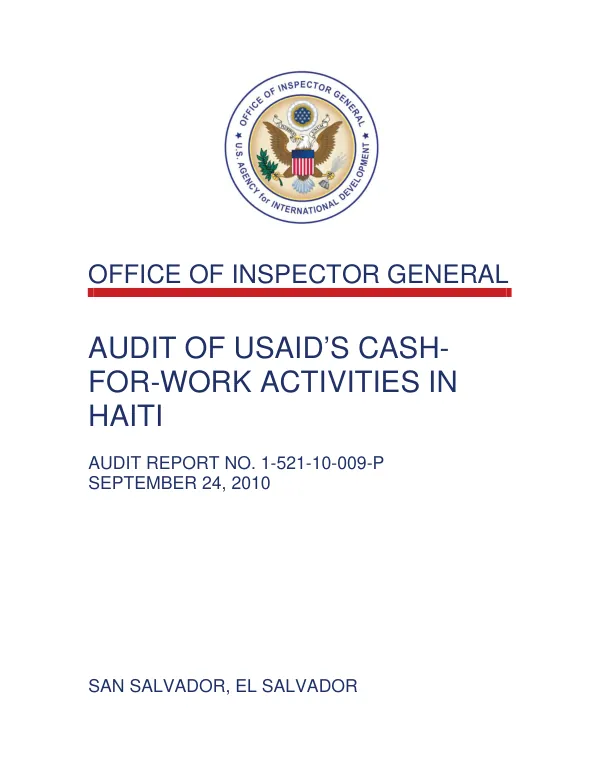 Audit of USAID"s cash-for-work activities in Haiti