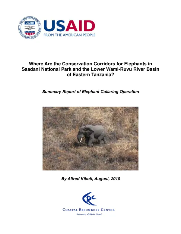 Where are the conservation corridors for elephants in Saadani National Park and the lower Wami-Ruvu river basin of eastern Tanzania? : summary report of elephant collaring operation