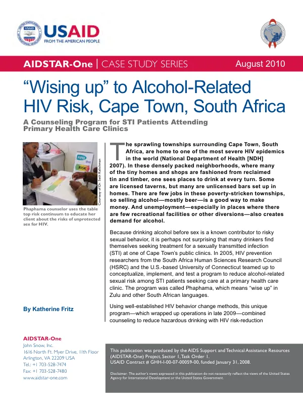 "Wishing up" to alcohol-related HIV risk, Cape Town, South Africa : a counseling program for STI patients attending primary health care clinics
