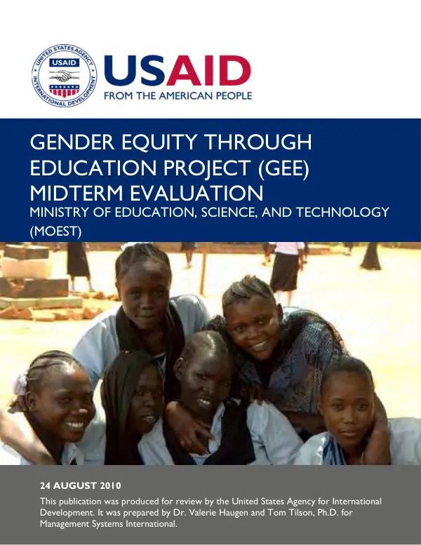 Gender equity through education project (GEE) midterm evaluation : Ministry of Education, Science, and Technology (MOEST)