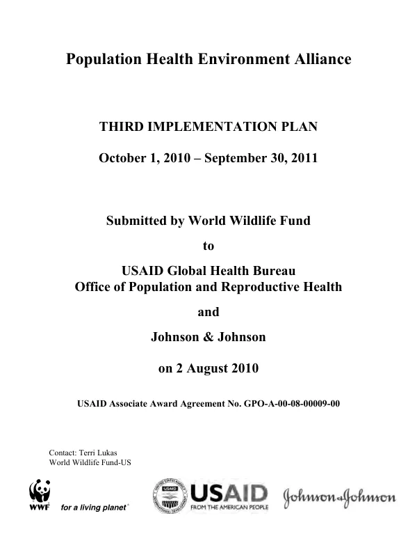 Population health environment alliance : third implementation plan, October 1, 2010-September 30, 2011