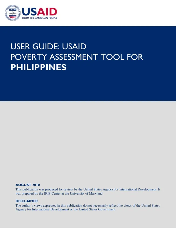 User guide : USAID poverty assessment tool for Philippines