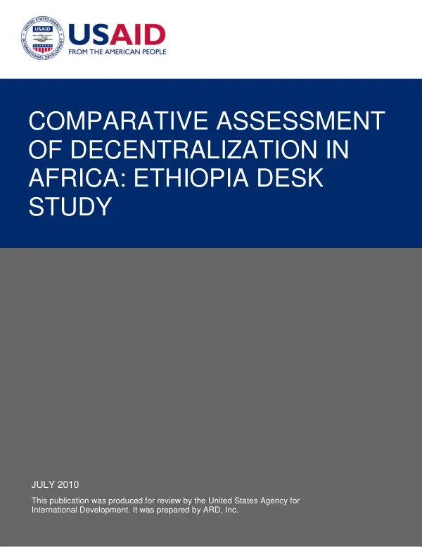 Comparative assessment of decentralization in Africa : Ethiopia desk study