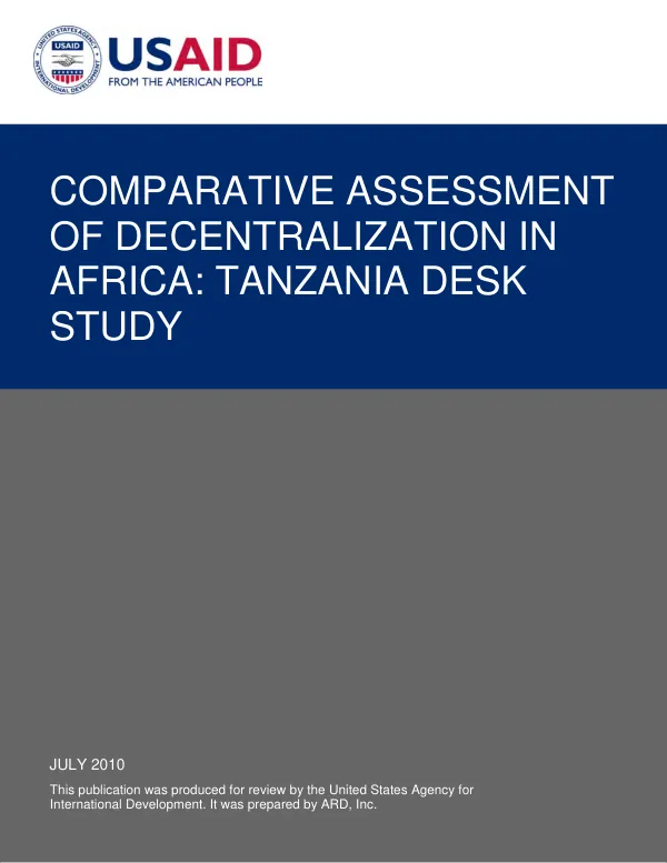 Comparative assessment of decentralization in Africa : Tanzania desk study