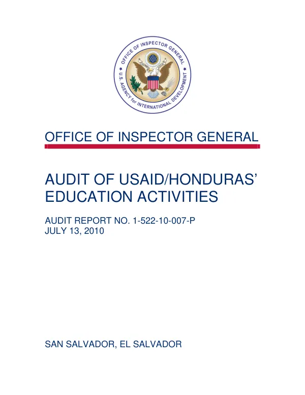 Audit of USAID/Honduras" education activities