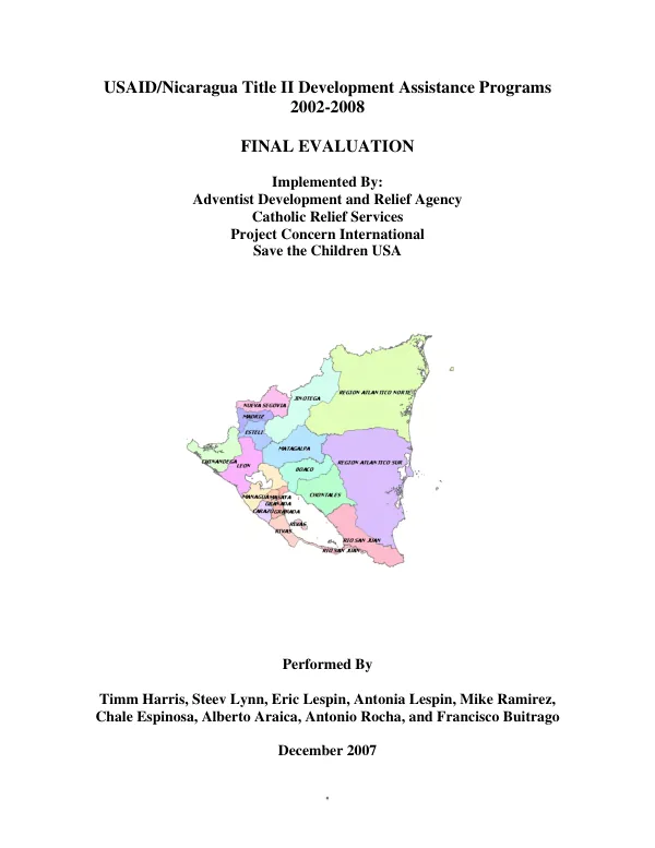 USAID/Nicaragua Title II development assistance programs 2002-2008 : final evaluation