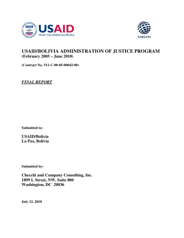 USAID/Bolivia administration of justice program (February 2005-June 2010)