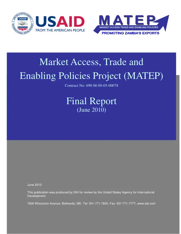 Market access, trade and enabling policies project (MATEP) : final report (June 2010)