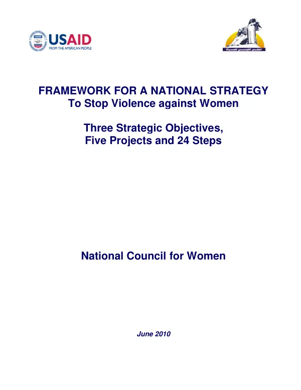 Framework for a national strategy to stop violence against women : three strategic objectives, five projects and 24 steps