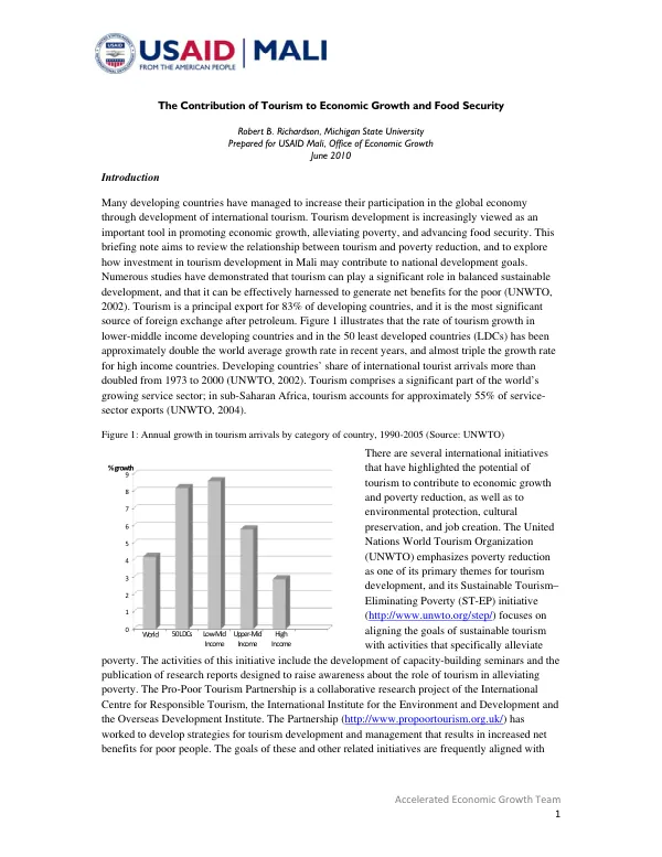 The contribution of tourism to economic growth and food security
