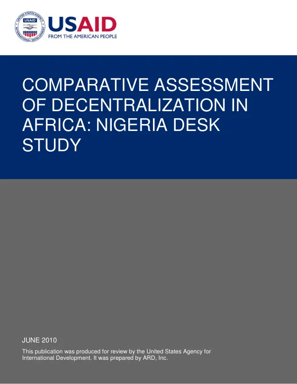 Comparative assessment of decentralization in Africa : Nigeria desk study