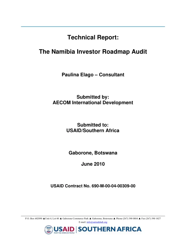 Technical report : the Namibia investor roadmap audit